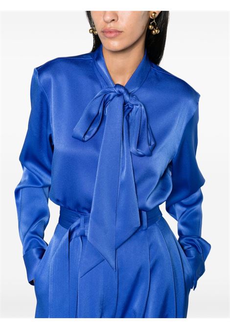 Blue bow-collar satin blouse - women ALEX PERRY | T191BLBLL